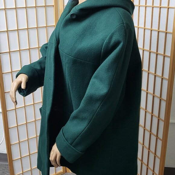 Herman Kay forest green wool ladies coat midi length EUC with hood size 1X - Picture 2 of 6